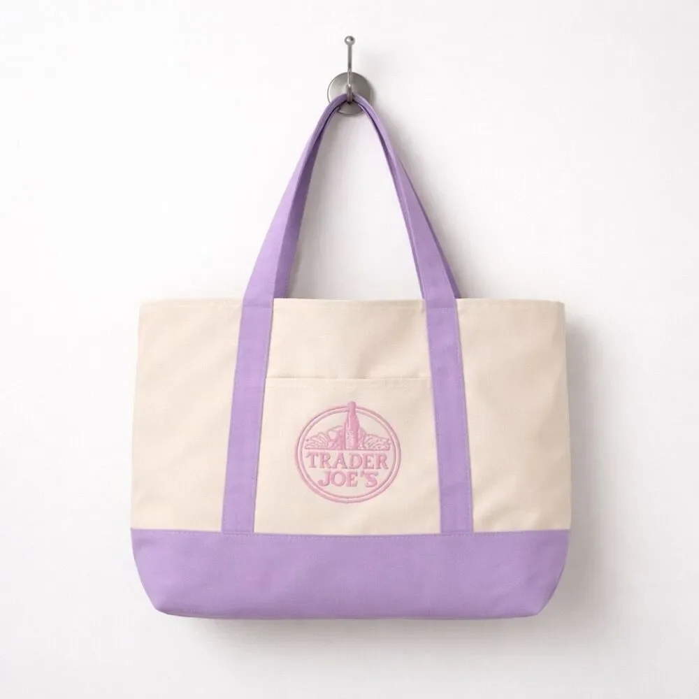 Trader Joe’s Lavender Canvas Tote Large Reusable Shopper Beach Bag NWT Pockets